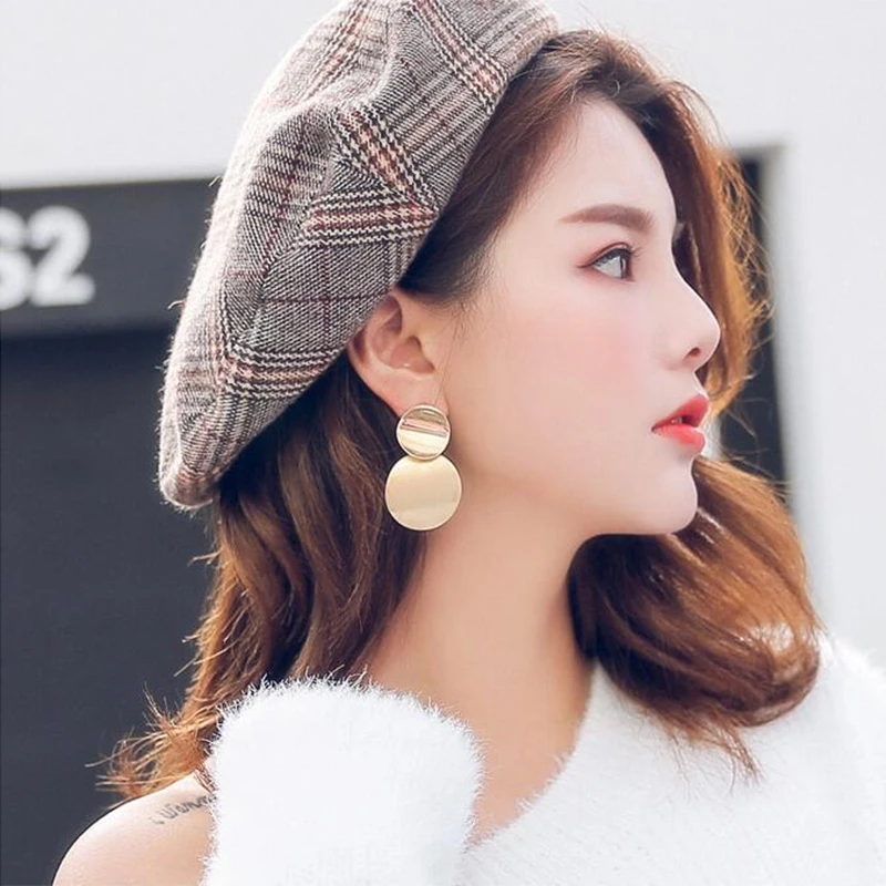 Metal Earrings Jewelry Dangle Statement Silver-Color Korean Vintage Women Gold Fashion