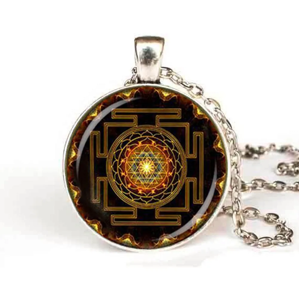 Steampunk Sri yantra mandala Glass Dome Pendant Necklace DIY Handmade Fashion Buddhist Sacred Geometry Jewelry Charm Trendy HZ1 2