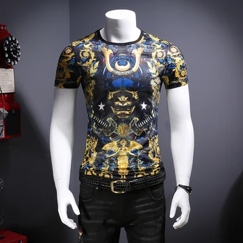 

American style creative 3d printing fancy luxury short sleeve t shirt Summer 2018 quality tencel soft hollow t shirt men M-XXXXL