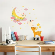 Наклейка s Fawn moon bunny мультяшная Наклейка на стену 50x70 см двухцветное стекло декоративная стеклянная галька режущий плоттер adesivo vinil