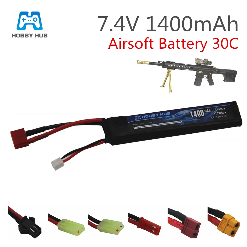 Hobby Hub 1400mAh Lipo Аккумулятор 7,4 V 2S 30C Tamiya для мини-страйкбола BB Модель воздушного пистолета RC части AKKU