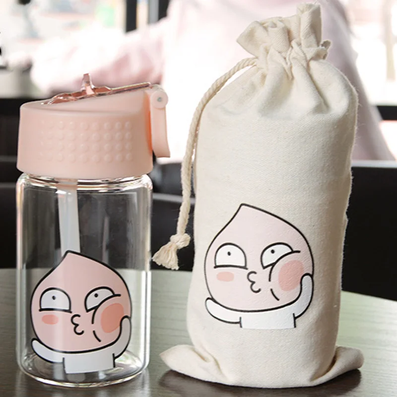 

Portable Glass Drink Water Bottle With Tube 350ml 450ml High capacity My Cartoon Bottles 3 types Available Couples Student gift