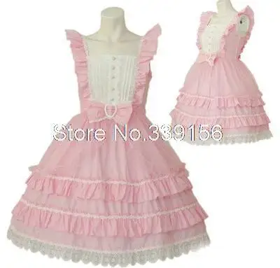 Высокое качество, розовое милое хлопковое платье без рукавов с оборками по колено, милое платье лолиты для девочек, Kawaii, кружевное платье