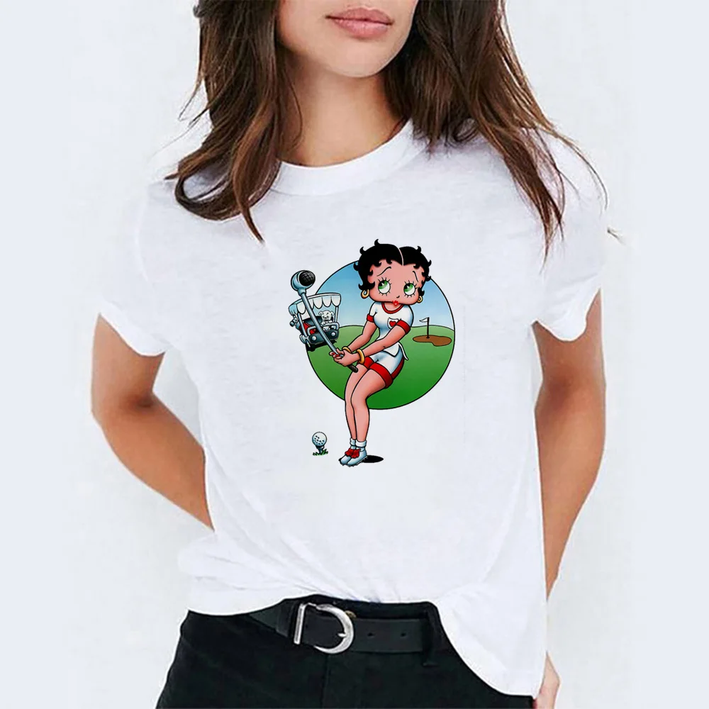 Харадзюку каваи Графический футболки для женщин Бетти Буп девушка печати хлопок летний топ Homme Femme vogue Футболка kpop пара одежды - Цвет: WH