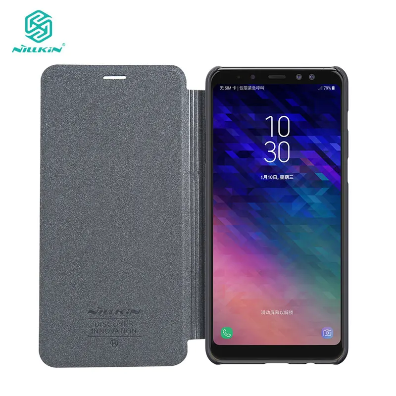 

sFor Samsung Galaxy A8 Plus 2018 Case A8+ 2018 Cover Nillkin Sparkle Series Hard PC PU Leather Cover Case 5.6'' & 6.0''