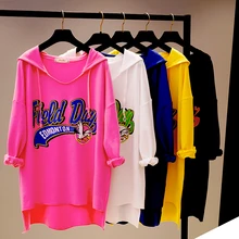 Пуловер с напечатанными буквами для девочек в стиле Харадзюку; уличная одежда с капюшоном; необычные Топы; повседневные свободные футболки с длинными рукавами; большие размеры