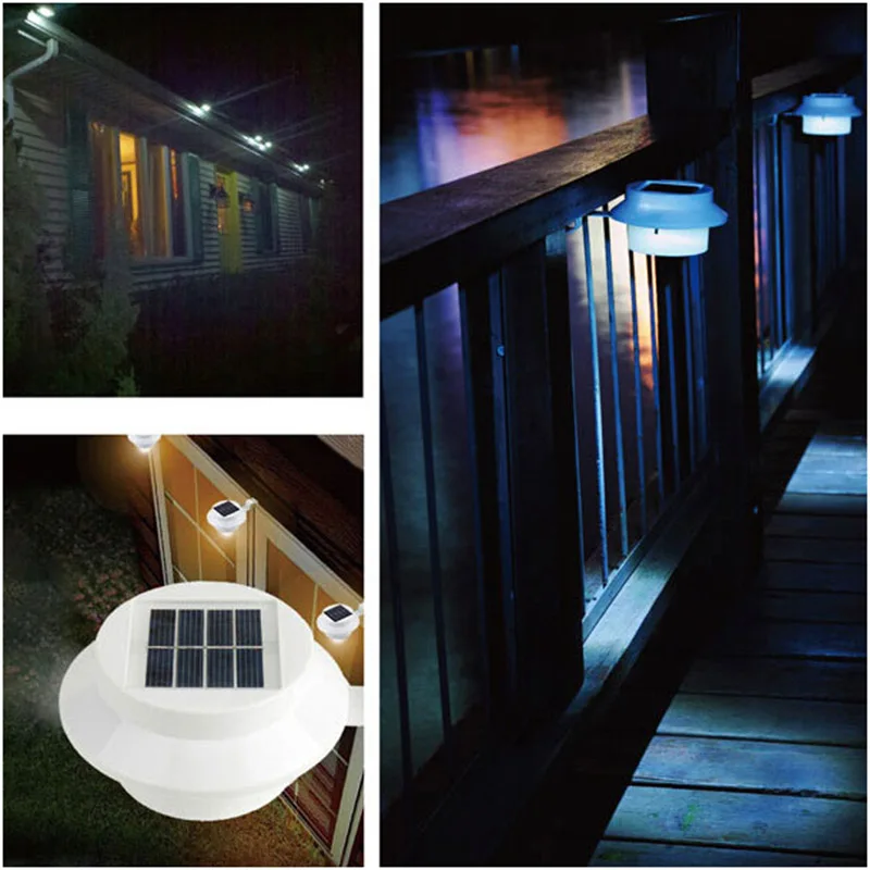 

Outdoor Solar Powered 3-LED Walllight Wall Path Landscape Mount Garden Fence Gutter Light Lamp MDJ998