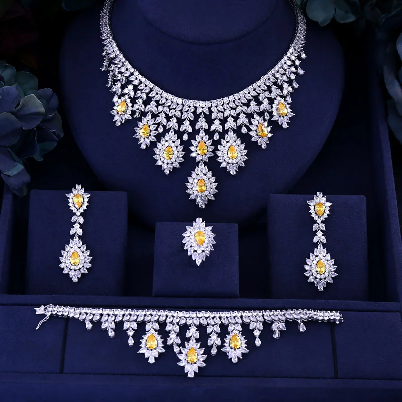 

jankelly Hotsale African 4pc Bridal Jewelry Sets New Fashion Dubai Necklace Sets For Women Wedding Party Accessories Design