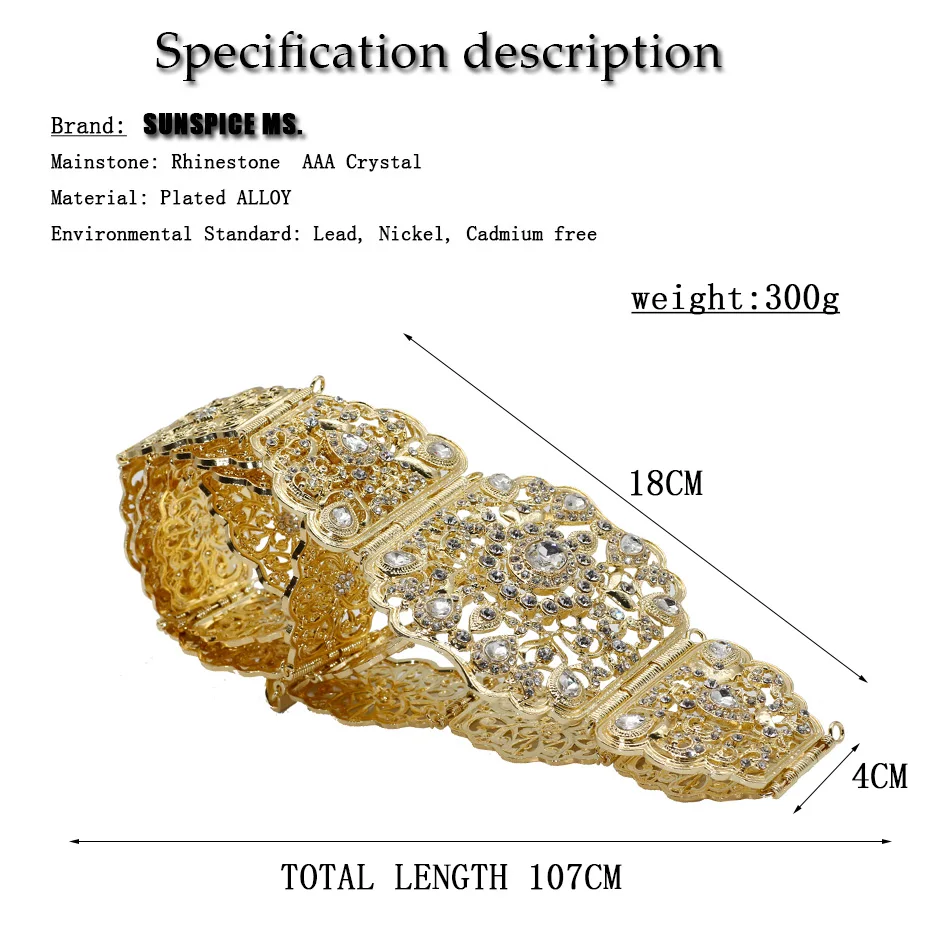 SUNSPICE-MS марокканские Панси Caftan свадебные золотые и серебряные металлические пояса для женщин Хрустальная Талия chian ювелирные изделия для тела