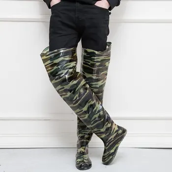 80cm Height Camouflage Fishing Boots 0.55mm PVC Integrated Seamless combination Fishing Boots Breathable Fishing Waders Boot