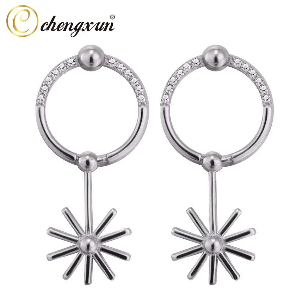 

CHENGXUN 1 Pair Silver Snowflower Earring Dangle Giant Circle Crysal Paved Stud Earrings Zirconia Flower Ear Piercing Jewelry