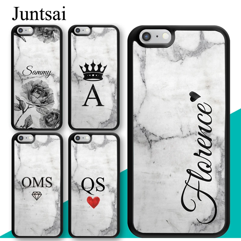 

Juntsai PERSONALISED INITIALS Name MARBLE Case For iPhone 8 7 6 6s Plus Rubber Cover For iPhone X XR XS MAX 5 5s Full Back Shell