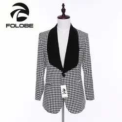 FOLOBE Мода белый и черный клетчатый Блейзер Для мужчин s Бизнес Slim Fit Blazer мужской пиджак пальто костюм Для мужчин Блейзер M2