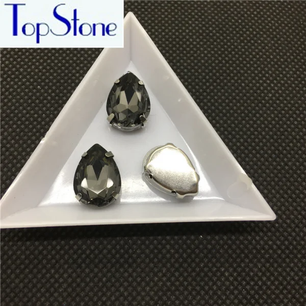 TopStone капелька из стеклянного кристала капли пришить коготь стразы с металлической схватка нескольких цветов Прямая Пришивные камень - Цвет: clear grey