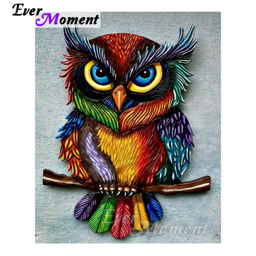

Ever Moment 5D DIY Diamond Painting Colorful Owl Animal Diamond Embroidery Full Square Drill Picture Mosaic Decor S2F059