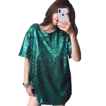 Блестящая футболка женская весна лето короткий рукав свободный круглый воротник темперамент пуловер рубашка