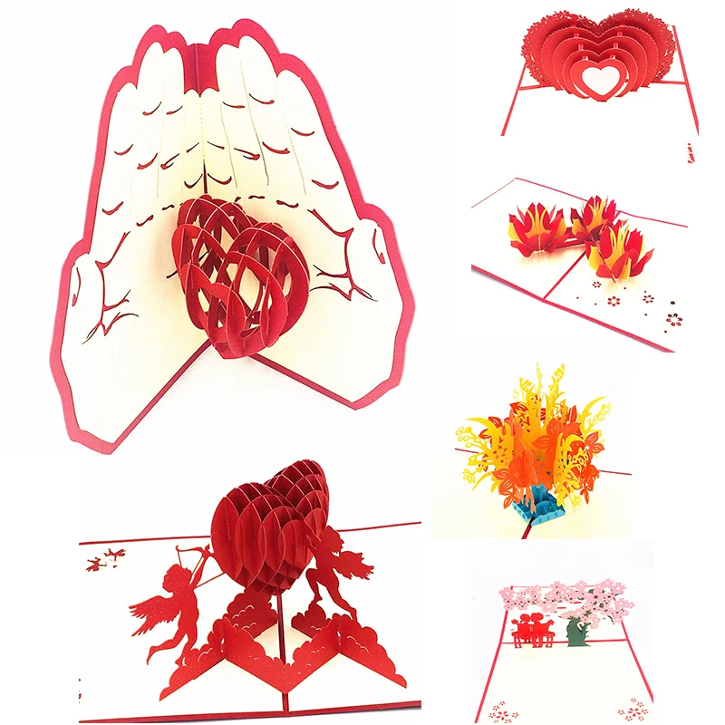 1 шт лазерная резка 3D Любовь всплывающие открытки поздравительные карты с конвертом День Святого Валентина Свадебное приглашение открытка юбилей подарки