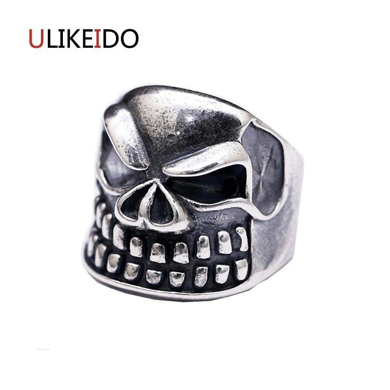 

Pure 925 Sterling Silver Jewelry Frown Skull Rings Fashion Pirate Skeleton Punk Ring For Men The Index Finger Ring Width 294