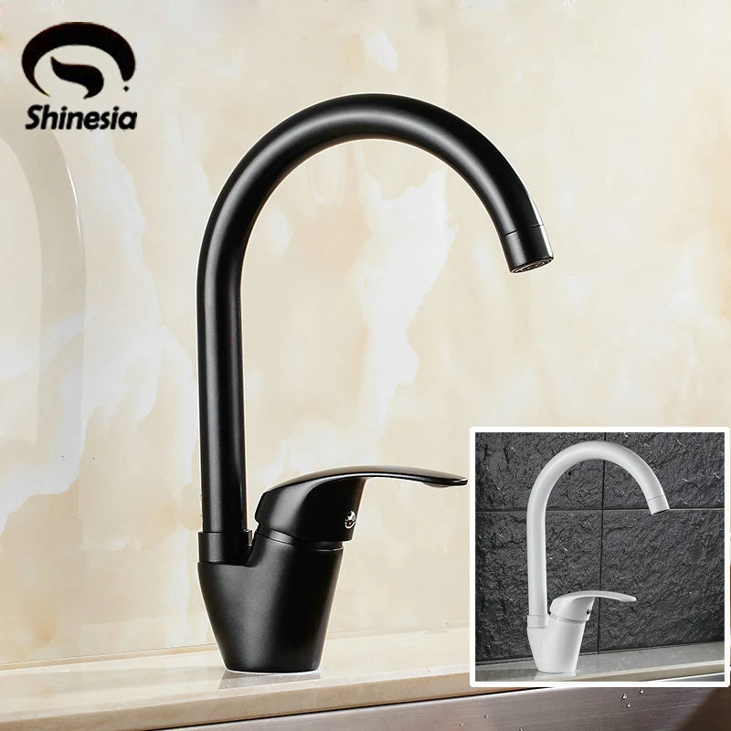Black and White Color Bathroom Sink Faucet Single Handle Mixer Tap Hot Cold Water Mixer