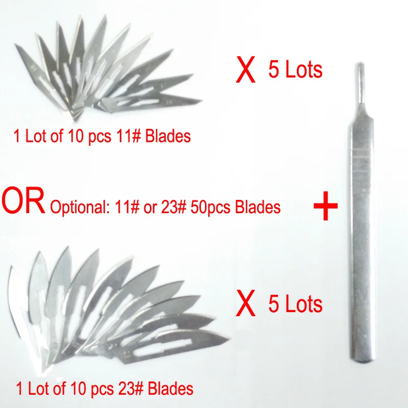 

50 pcs 11# or 23# Surgical Blades Free 1 pcs Graver Handle for Home Handmade, Repairing Mobile, Cutting Protective Film & Tendon