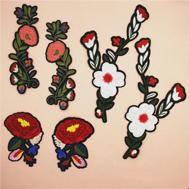 

1Pair Flowers Embroidered Patches for Clothes Iron on Flower Patch Applique for DIY Fashion Clothes Bags Shooes LSHB512