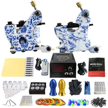 Синий татуировки Наборы татуировки Питание педаль 2 шт. катушки татуировки сцепление практика иглы для очистки кожи инструменты Начинающий