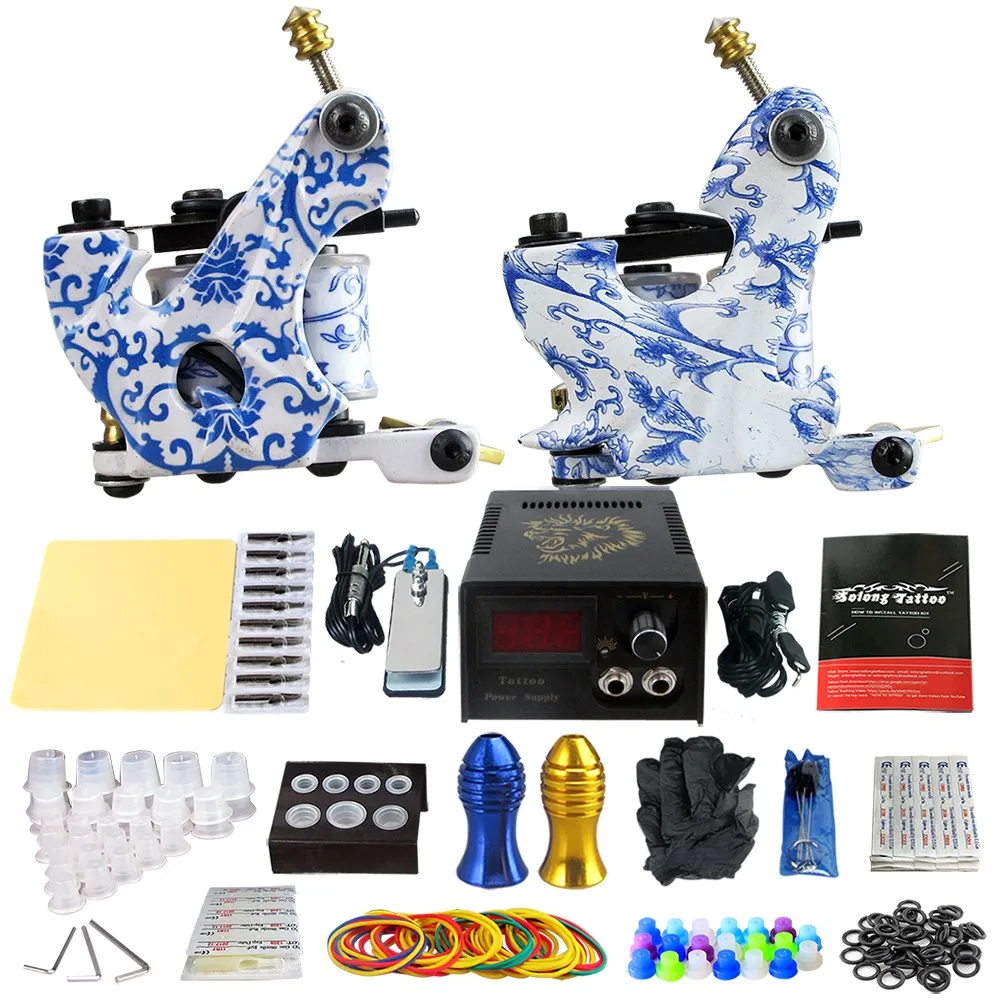 

Blue Tattoo Kits Tattoo Power Supply Footswitch 2Pcs Coil Tattoo Machine Grip Practice Needles Skin Cleaning Tools Beginner