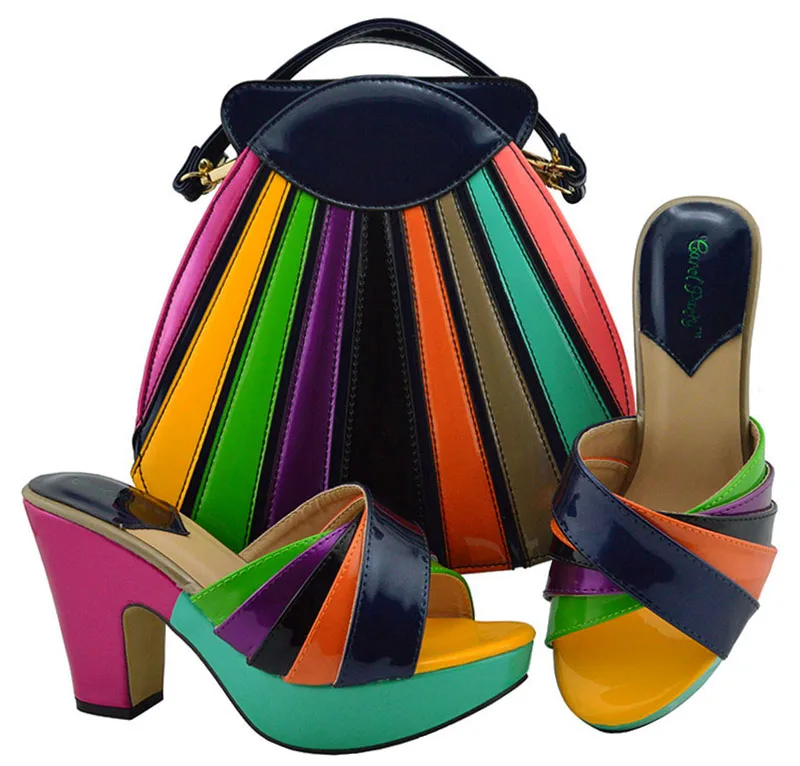 

Slippers shoes and clutches bag high heel 4.2 inches new arrival italian shoes and bag to match women slippers shoes SB8275-2