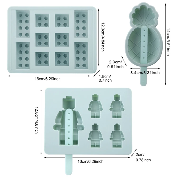 Силиконовые Производители Мороженого, ананасовые Формочки Для Мороженного «фруктовый лед», строительный блок, набор для выпечки с шоколадом, форма в форме робота, лоток для приготовления пищи, домашний инструмент