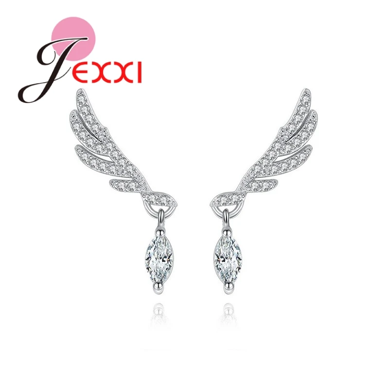 

Angel Wings Shape Stud Earrings 925 Sterling Silver Clean Cubic Zircon High Quality Shiny Wemen Girl's Party Jewelry