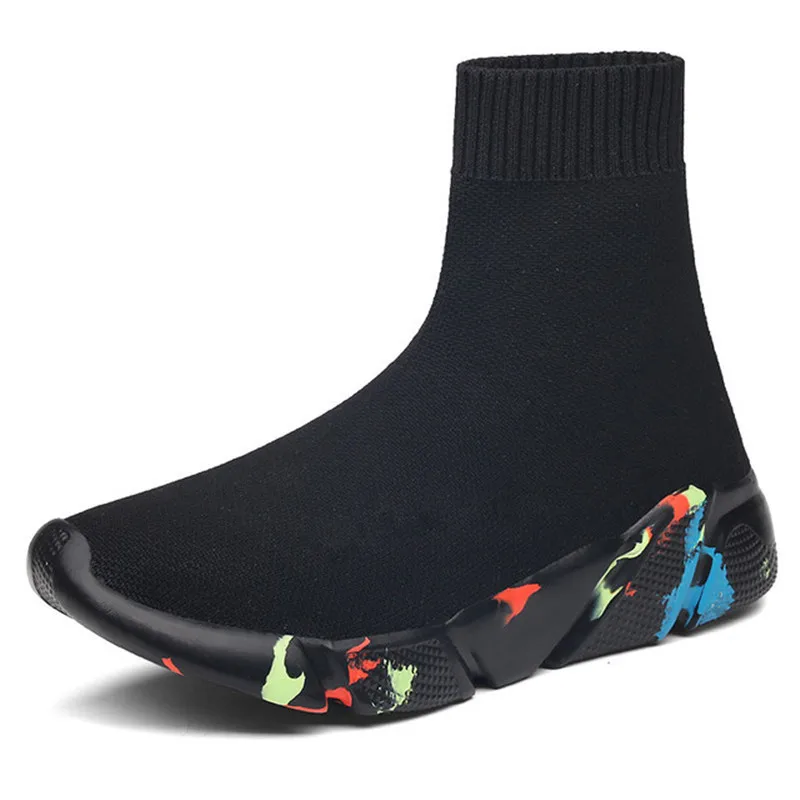 

Men Women Sneakers Thick sole light Running shoes High Top elastic socks shoes Knit Upper Breathable Sport Boots Plus size 46 47