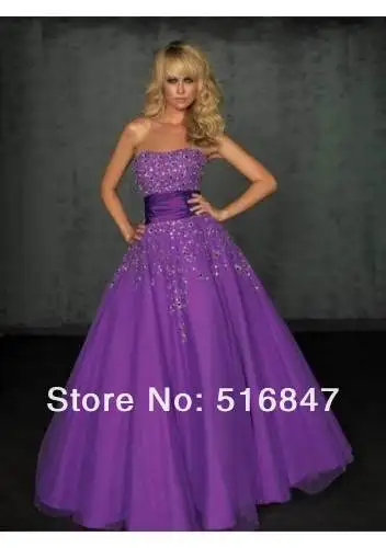 2014 Hot sale New Sexy Long Purple Tulle Sleeveless A-Line Beading Party Prom Dresses Evening Custom Size Free Shipping | Свадьбы и
