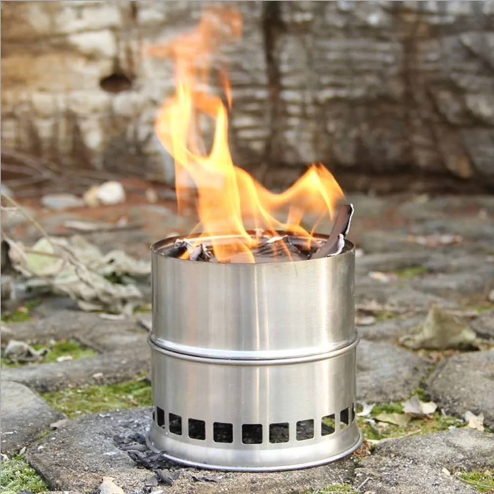 Stainless Steel Wood Stove Outdoor Cooking Picnic BBQ Camping Stove