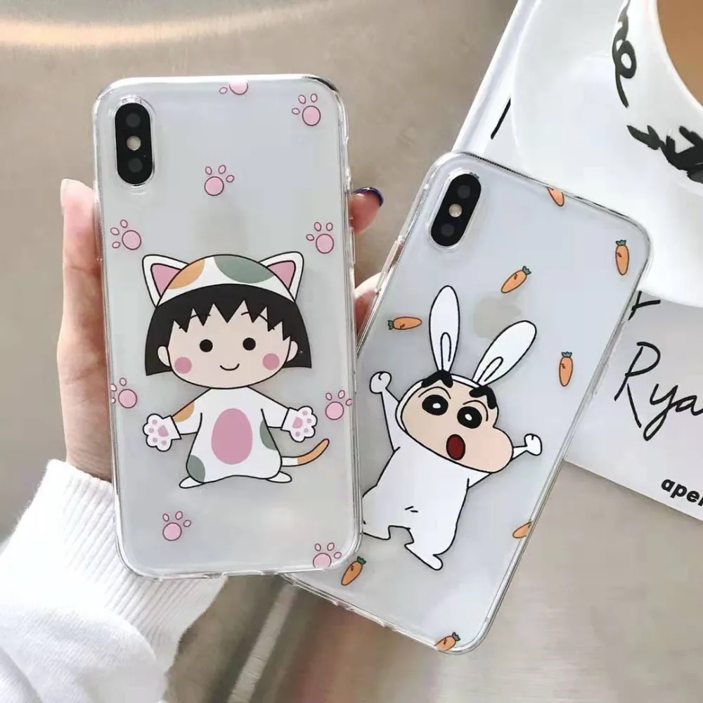 Cartoon Chibi Maruko Crayon Shinchan TPU Silicone Phone Case For iPhone XS MAX XR iX 8 Plus 7 6s 6 Cover Fundas |
