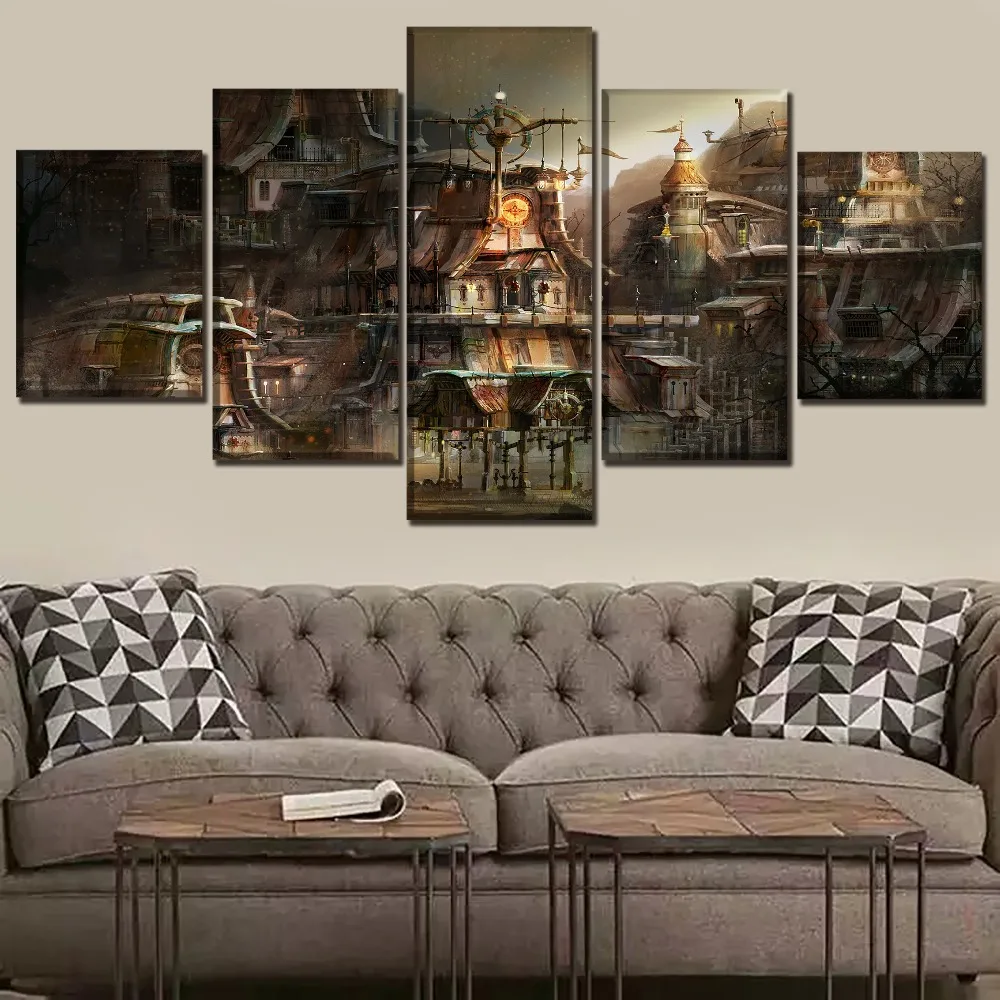 

Building City Sci Fi Steampunk HD Print Painting 5 Piece Canvas Art Modern Decorative painting on canvas painting poster Artwork
