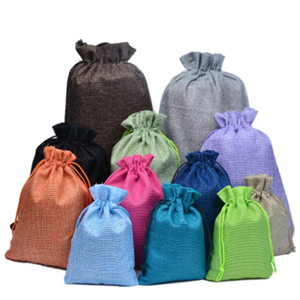 

1Pcs Shopping Bag Colorful Imitation linen Storage Package Bags Drawstring Bag Travel Women Cloth Bag Gift Pouch