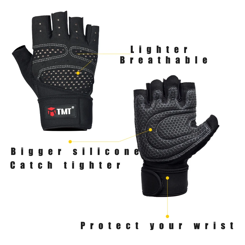 TMT Gym Gloves Breathable Heavyweight Exercise Weight Lifting Man Crossfit Body Building Training Sport Fitness Workout Gloves