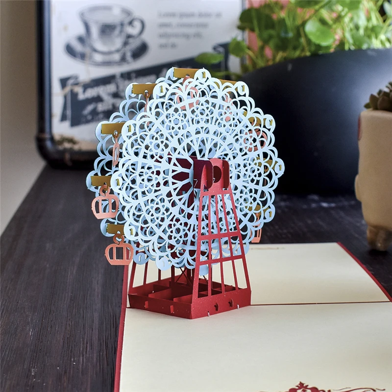 10 шт 3 цвета 3D колесо обозрения всплывающие День рождения с наклейка на конверт лазерная обработка поздравительная Почтовая открытка