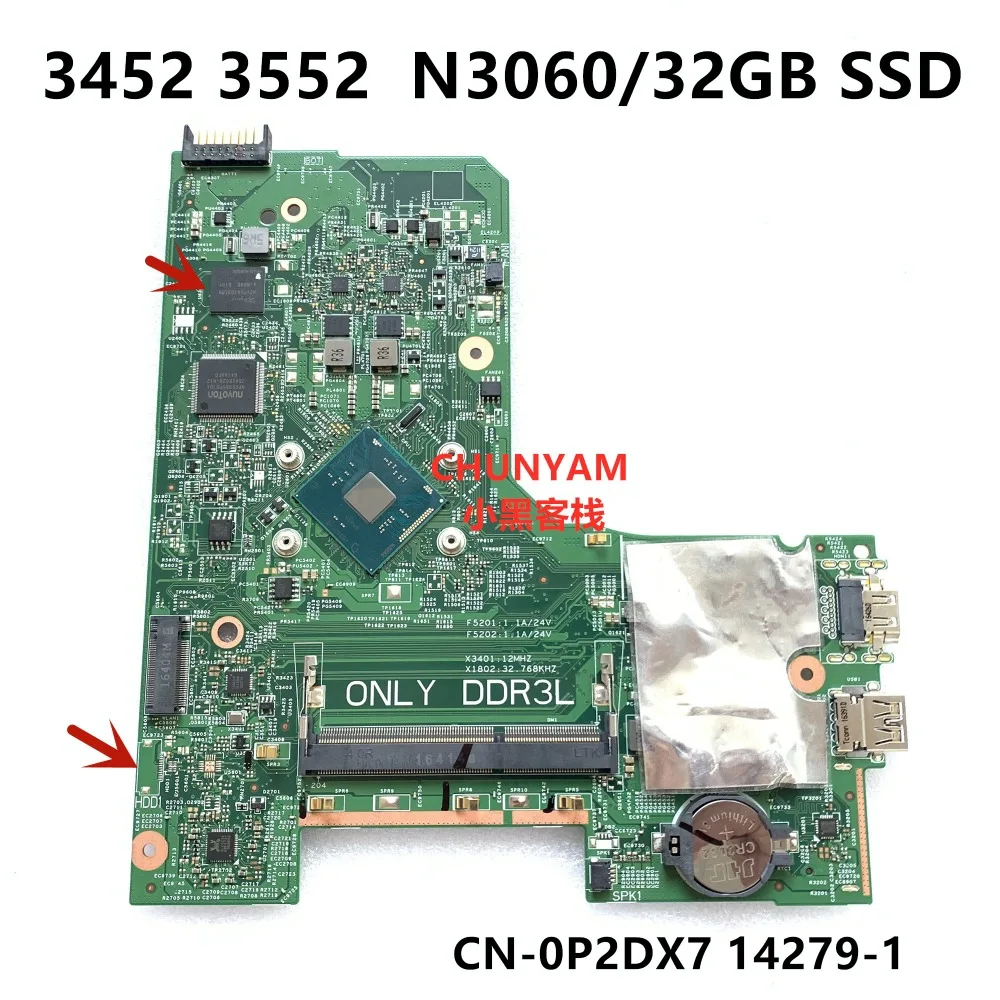 KEFU CN-0P2DX7 P2DX7 для DELL INSPIRON 14 3452 15 3552 материнская плата для ноутбука 14279-1 PWB: 896X3 N3060 32G SSD материнская плата для ноутбука