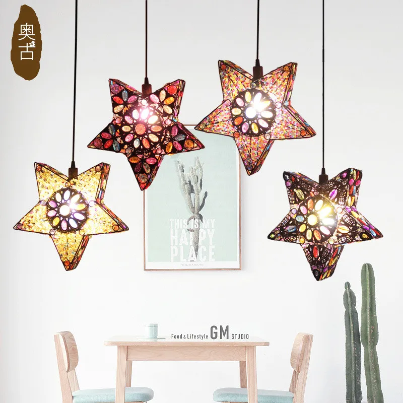 

Creative Star Art Pendant Light Nordic LED Vintage Loft Lamp Acrylic Beading Modern Kitchen Bar Dining Room Home Lighting Decor