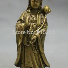 Bi0011694 Китайский Латунь Буддийский Лотос Стоя Кван-инь Гуаньинь Будды Статуя Богини