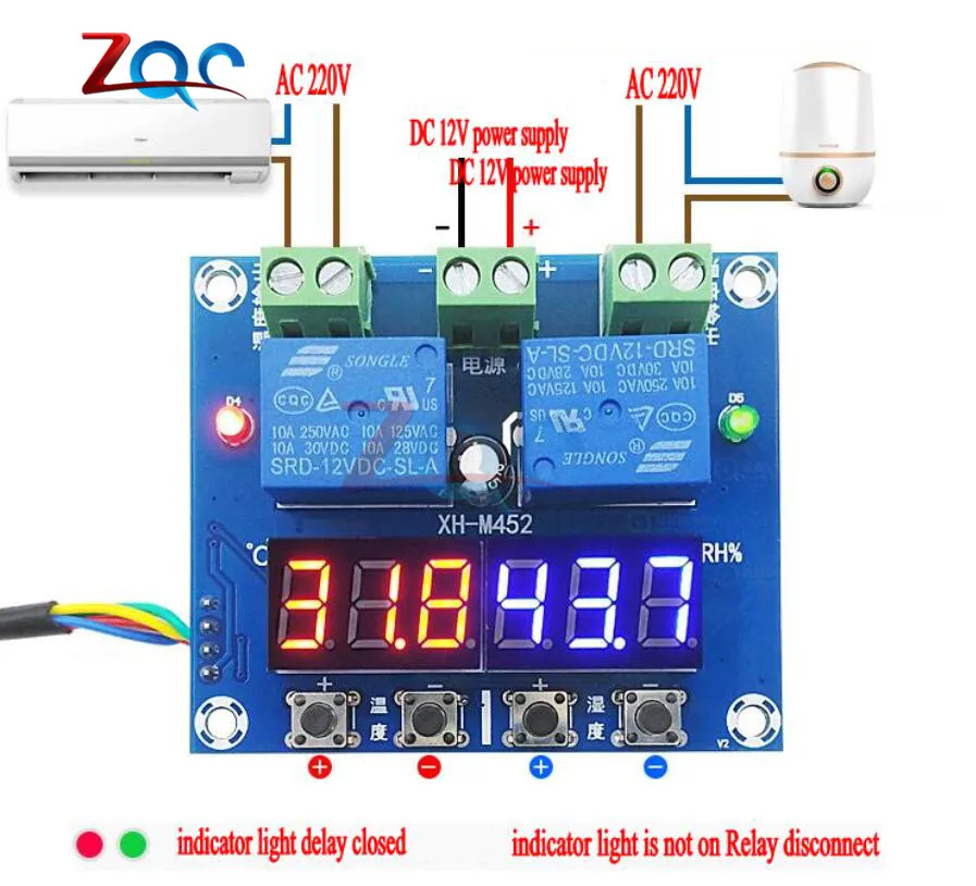 Xh-m452 DC 12 В светодиодный цифровой термостат Температура Управление влажностью Термометр-Гигрометр Управление Лер реле Модуль AM2301 зонд