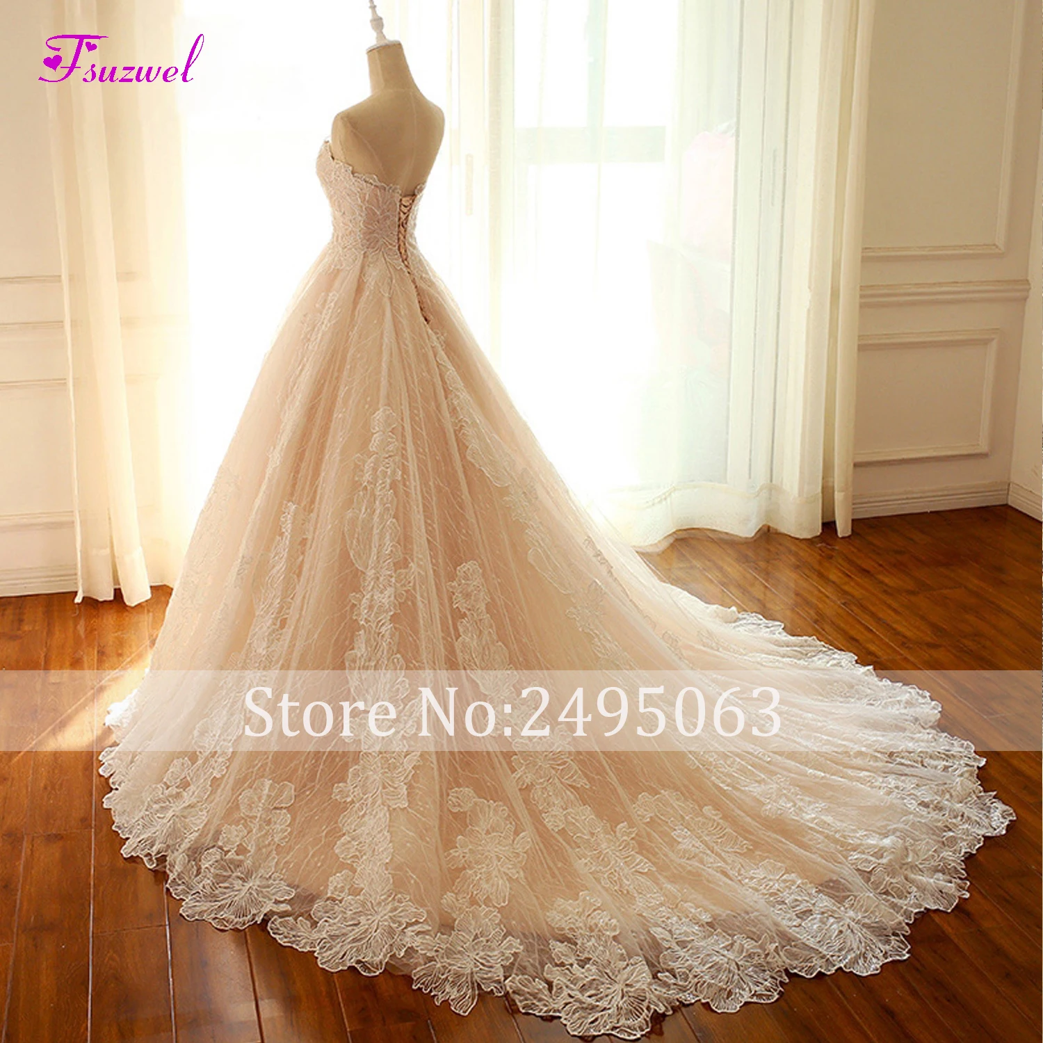 

Fsuzwel New Arrival Romantic Strapless Lace Up A-Line Wedding Dresses 2020 Graceful Appliques Lace Wedding Gown Vestido de Noiva
