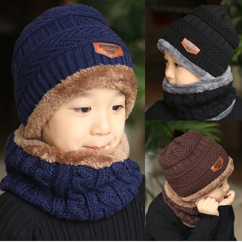 Evrfelan/детская зимняя теплая вязаная шапка, шапка с шарфом, утепленная шерстяная шапка и шарф, 2 предмета, зимние аксессуары для мальчиков и девочек