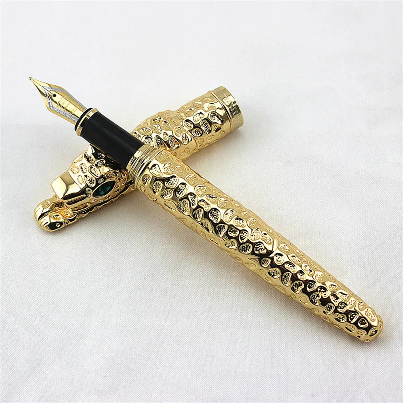 Новинка Jinhao Leopard Cheetah полностью Металлическая золотистая перьевая ручка Роскошная Изысканная Расширенная подарочная ручка для письма для бизнеса и офиса