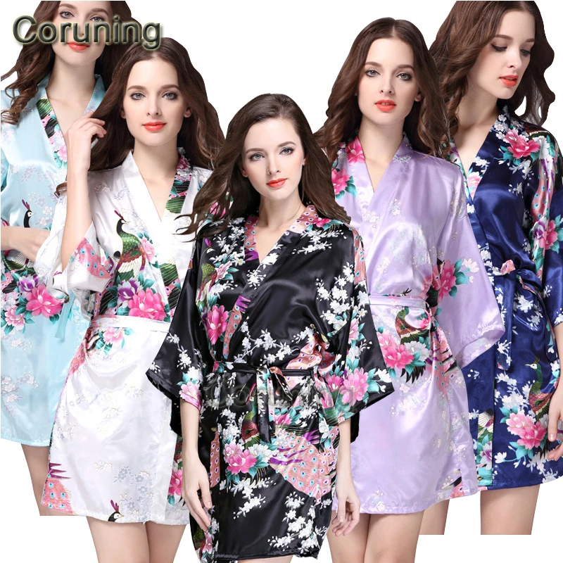 RB012 Summer Short Style Women Floral Printed Silk Robes Wedding