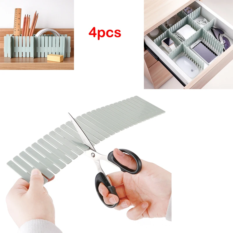 

4pcs/Set Plastic DIY Grid Drawer Separator Grid Adjustable Divider Household Necessities Storage Organizer Space-saving Tools