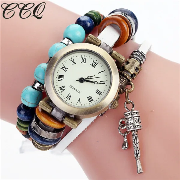 CCQ Бренд Винтаж для женщин бисером браслет с колокольчиками часы роскошные кожаные женские наручные часы кварцевые часы - Цвет: white