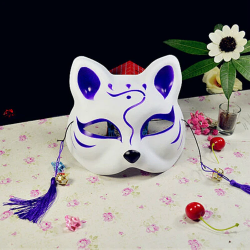 Мода Аниме Half Face Fox Mask ручная роспись Kitsune Хэллоуин вечерние Косплей 1 шт - Цвет: B