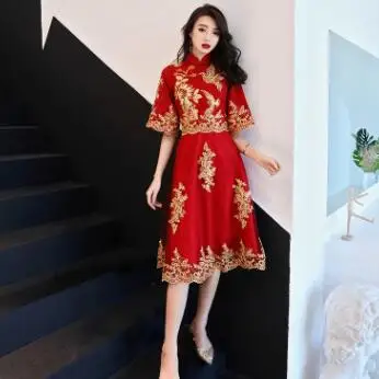 Chinese Dream Show Clothing Simple Pregnant Women Dress Luxury Lace Embroidery Wedding Dresses Sweetheart Elegant Vestido Bride - Цвет: Mid Length Red